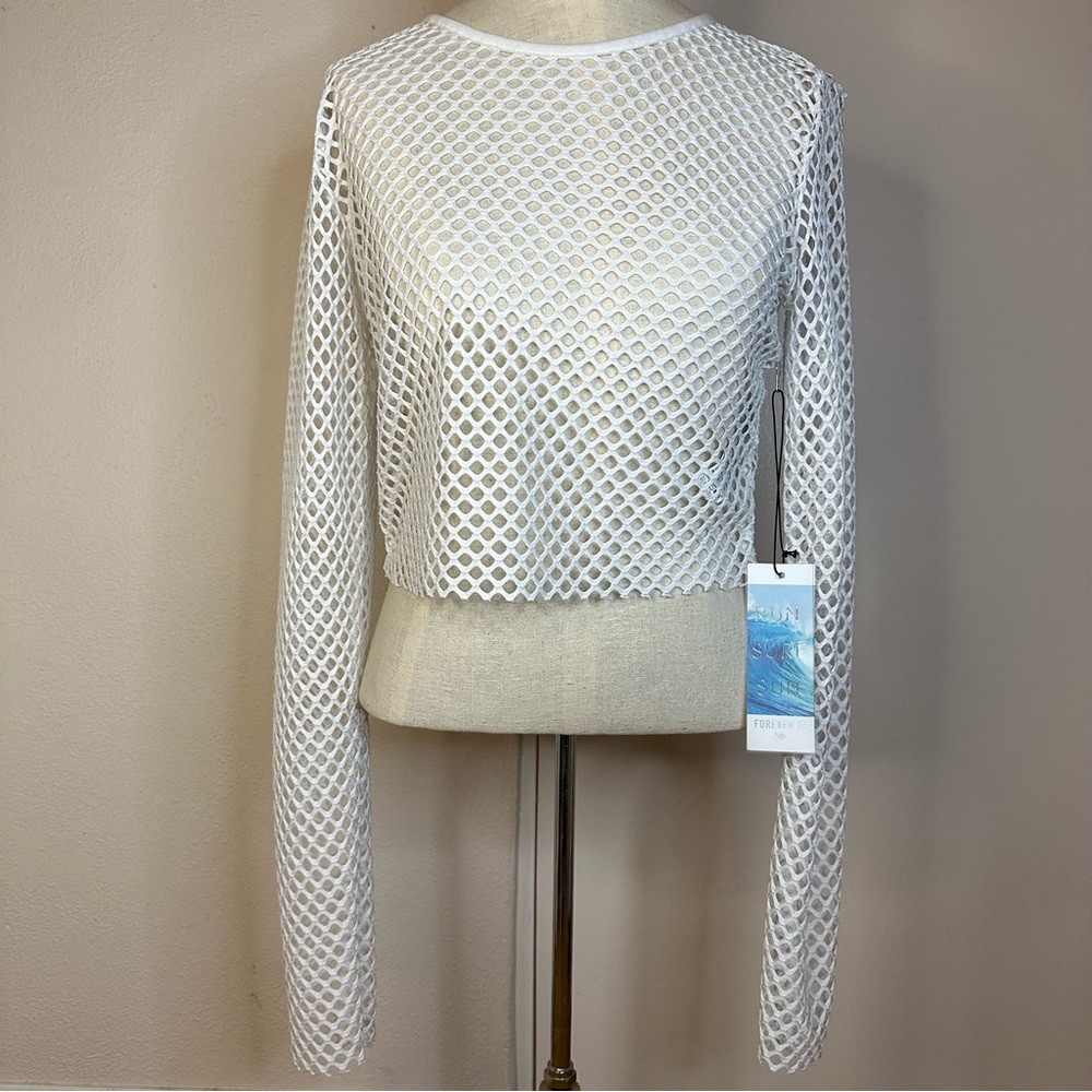 NWT forever 21 white mesh crop top